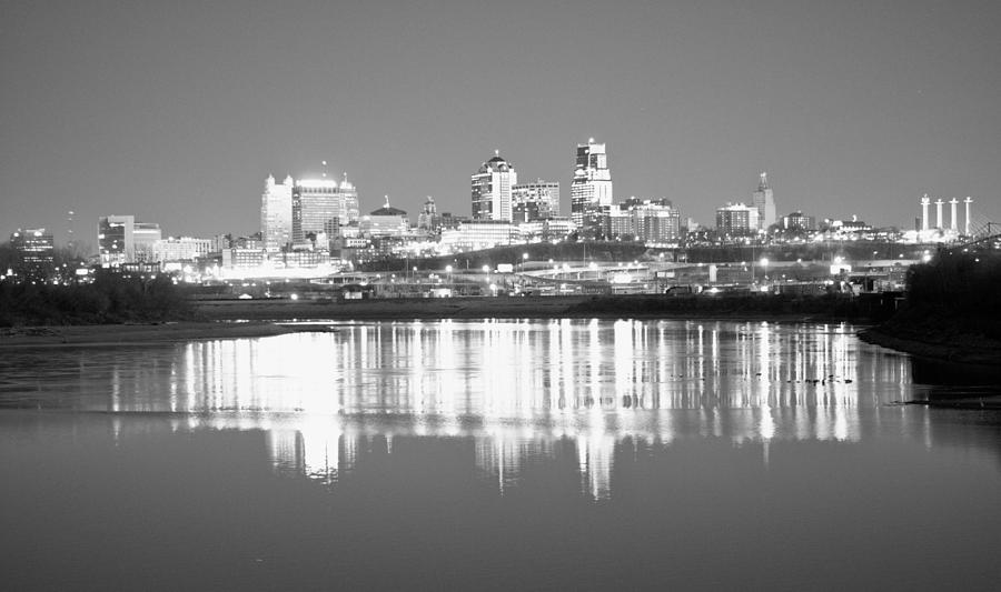 Kansas City in Black and White from Kaw Point Photograph by John