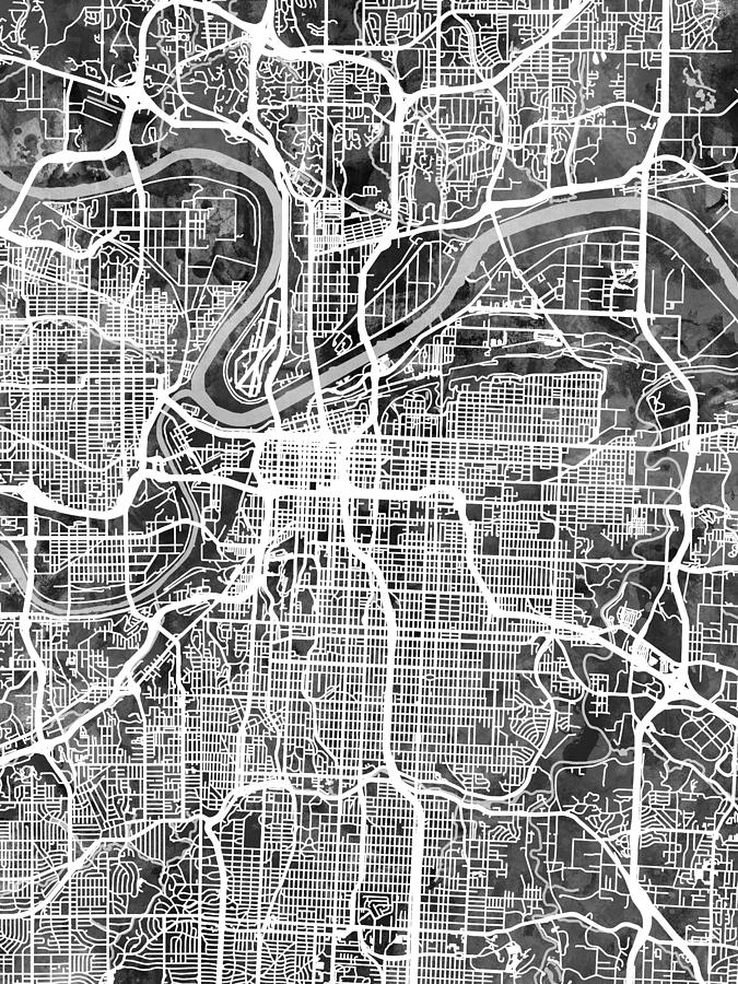 Kansas City Missouri City Map #1 Digital Art by Michael Tompsett