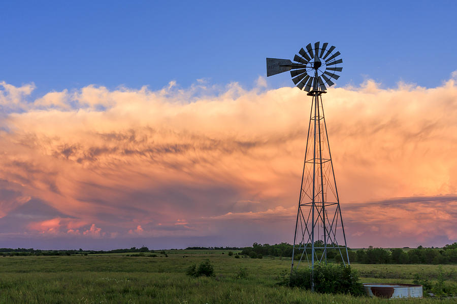 Kansas Windmill And Storm Photograph