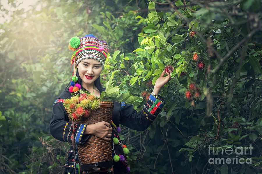 Portrait Photograph - Karens girl with traditional clothes #1 by Sasin Tipchai