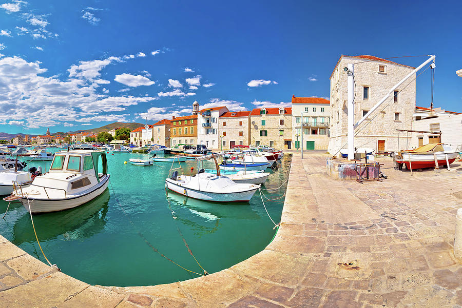 Kastel Novi turquoise harbor and historic architecture panoramic #1 Photograph by Brch Photography