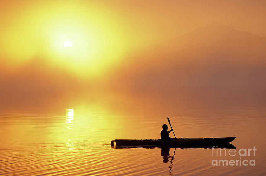 Kayaker Sunrise on Lake #1 Photograph by Jim Corwin