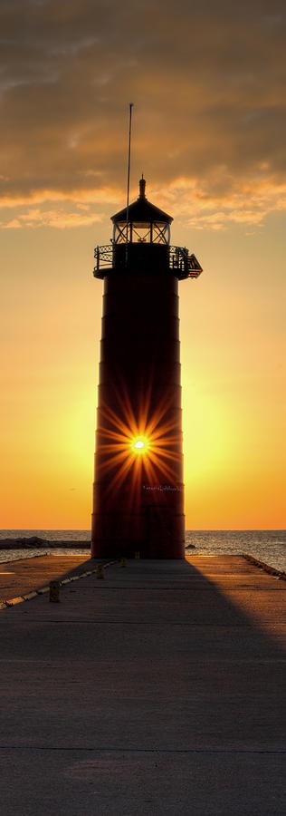 Kenosha Lighthouse Sunburst Narrow Photograph by Dale Kauzlaric