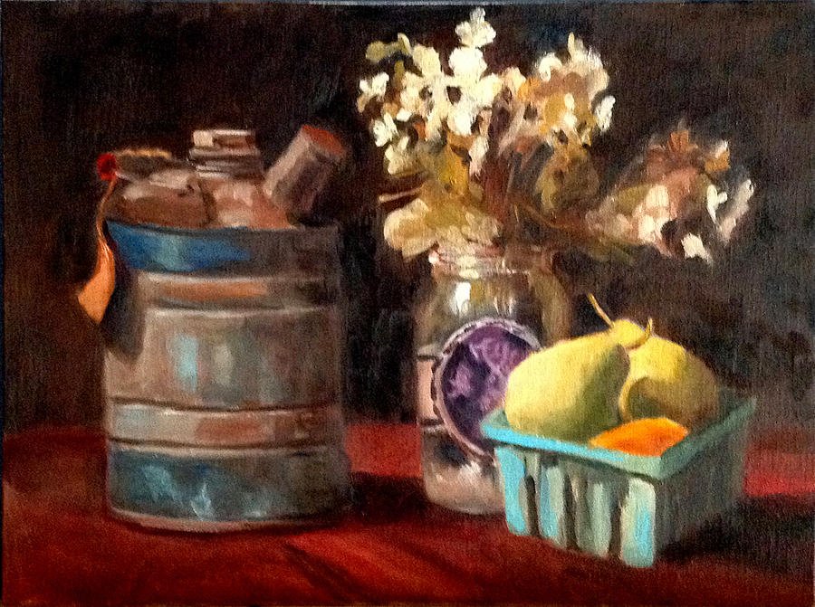 Kerosene Can with Pears and Flowers Painting by Mary Marin - Fine Art ...