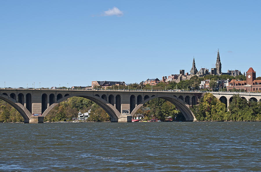 Georgetown University Photograph - Key Bridge over the Potomac River #1 by Brendan Reals