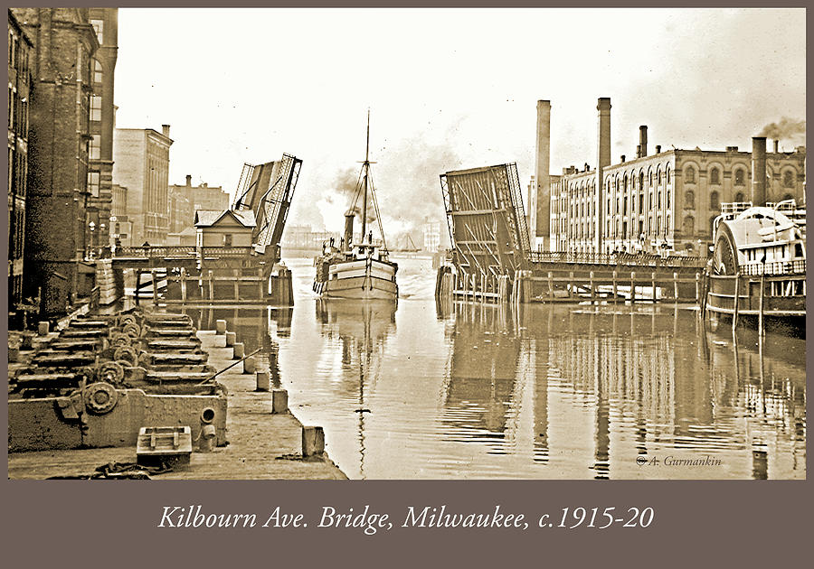 Black And White Photograph - Kilbourn Avenue Bridge, Milwaukee, Wisconsin, 1915-1920, Vintage #1 by A Macarthur Gurmankin