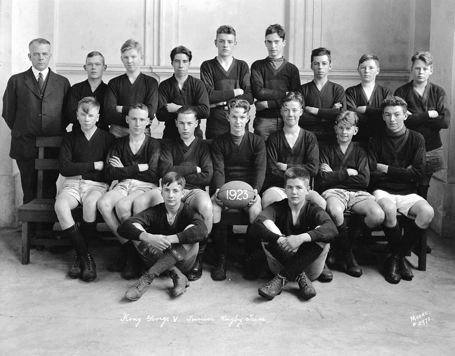 King George V School junior rugby team group portrait 1923 #1 Painting by Celestial Images