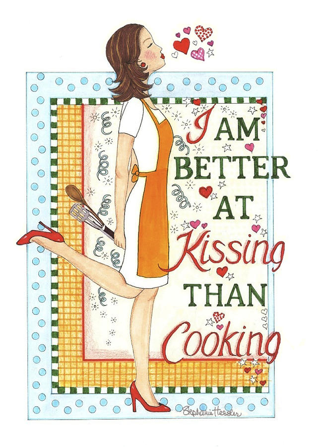 Kissing Cooking Mixed Media by Stephanie Hessler