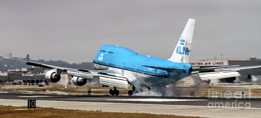 KLM Royal Dutch Airlines Boeing 747 Airplane Landing at San Francisco Airport in San Francisco, Cali #2 Photograph by David Oppenheimer