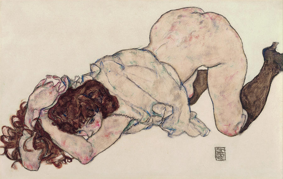 Egon Schiele Painting - Kneeling Girl, Resting on Both Elbows #1 by Egon Schiele