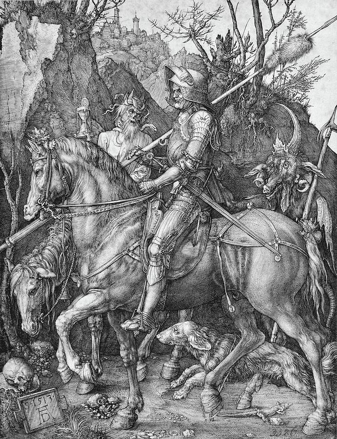 Knight Death and the Devil #5 Painting by Albrecht Durer