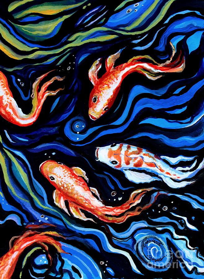Koi Painting - Koi Fish In Ribbons of Water #1 by Elizabeth Robinette Tyndall