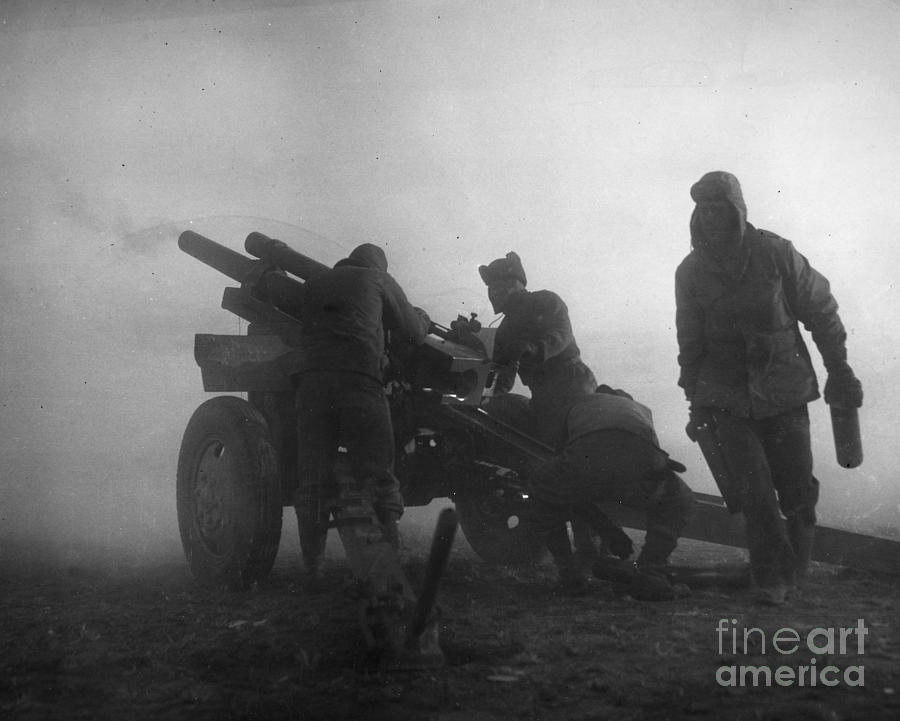 Winter Photograph - Korean War: Artillery #1 by Granger