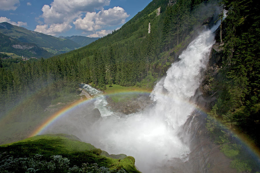 Krimml Waterfall and Rainbow #2 Photograph by Aivar Mikko