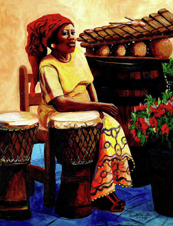 Lady Drummer Painting by Everett Spruill