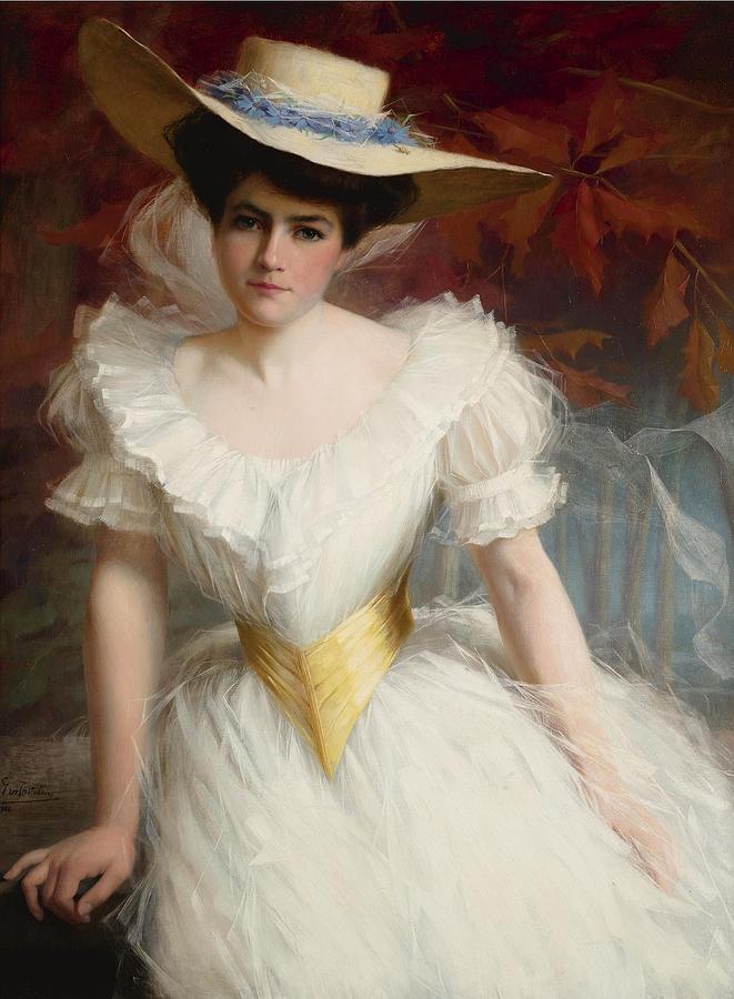 Lady With Straw Hat Painting