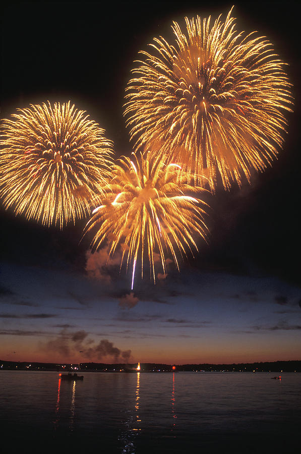 Lake Champlain Fireworks #1 Photograph by John Burk