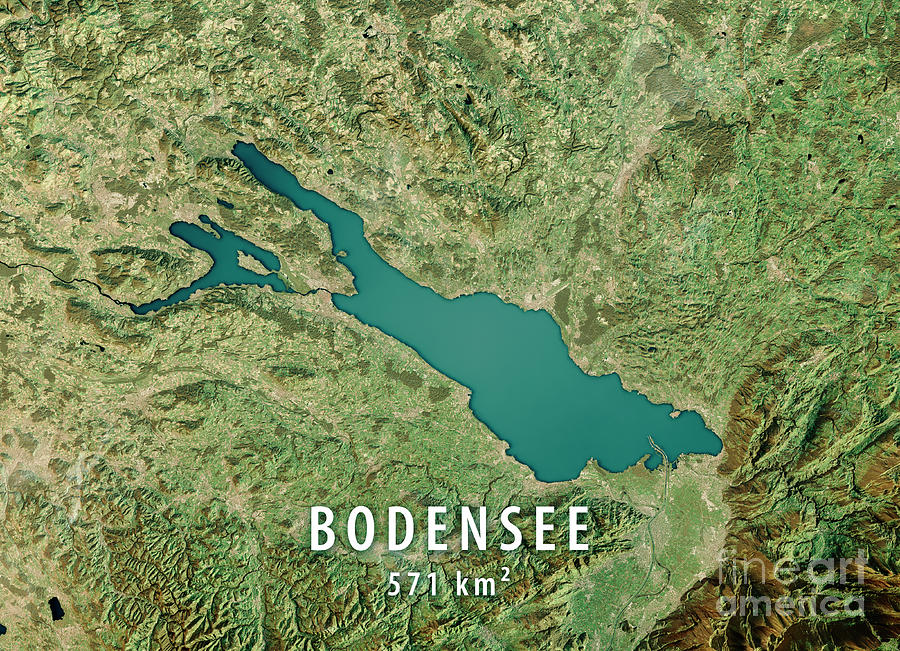 Map Digital Art - Lake Constance 3D Render Satellite View Topographic Map #1 by Frank Ramspott