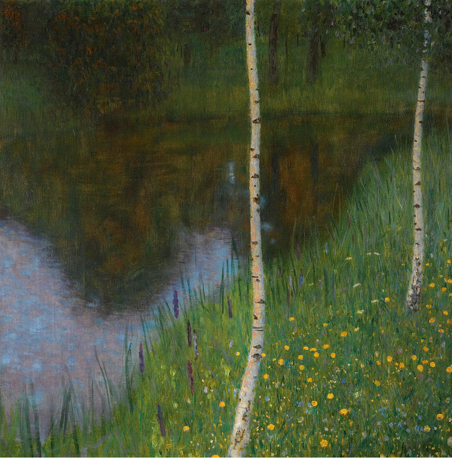 Lakeshore with Birches #2 Painting by Gustav Klimt