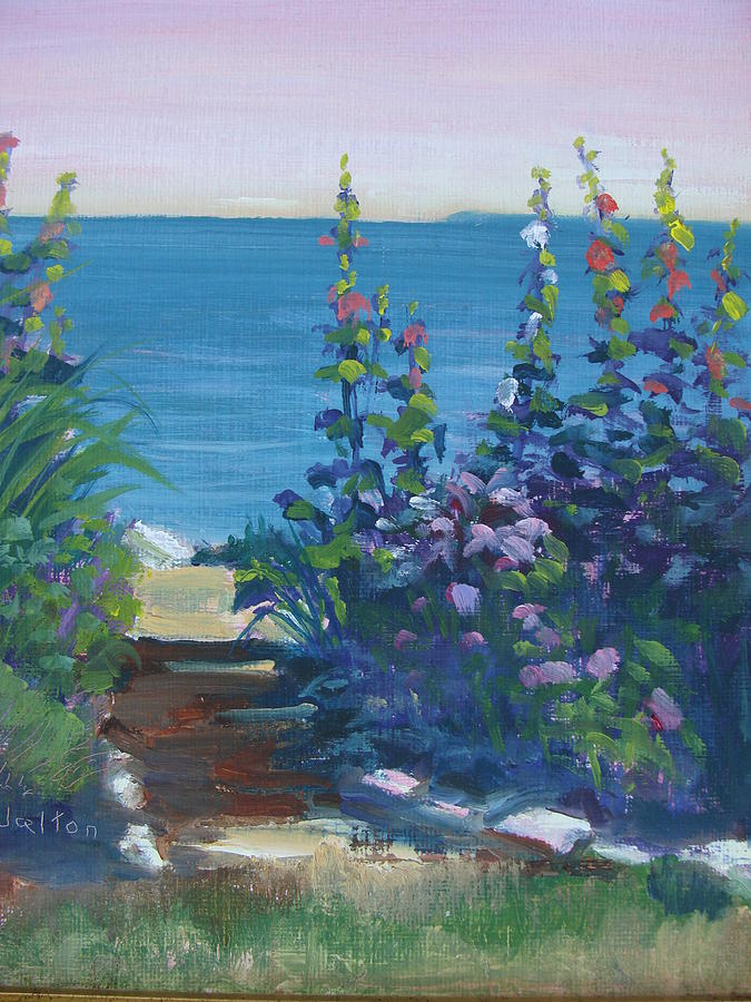 Lakeside Hollyhocks #1 Painting by Judy Fischer Walton