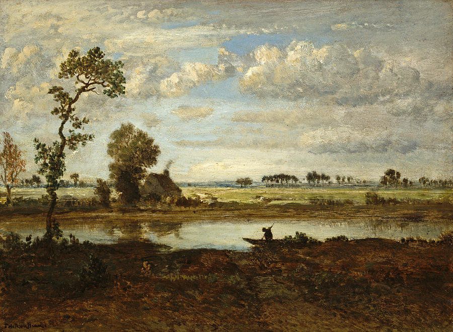 Landscape with Boatman #3 Painting by Theodore Rousseau