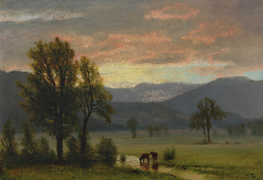 Landscape With Cattle Painting By Albert Bierstadt | Fine Art America