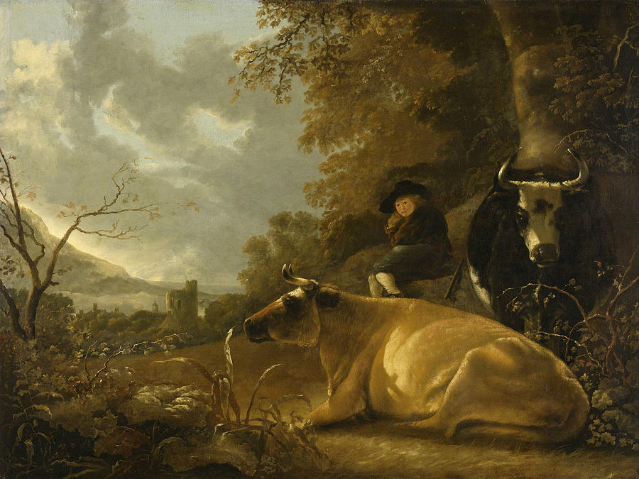 Landscape with Cows and a Shepherd Boy Painting by Aelbert Cuyp - Fine ...