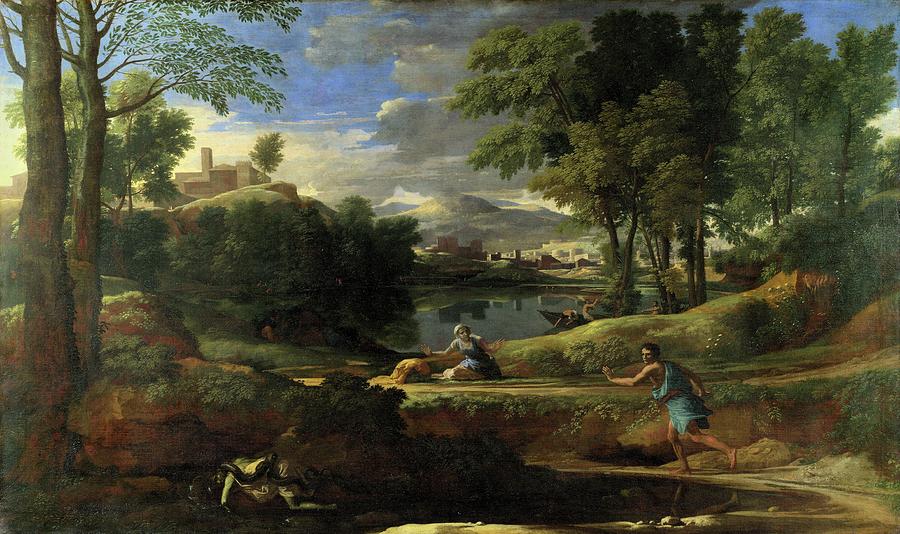 Landscape With Man Killed By A Snake Painting By Nicolas Poussin