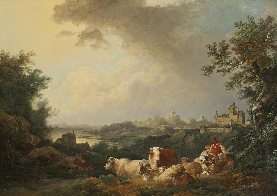 Landscape with Resting Cattle, from 1767 Painting by Philip James de Loutherbourg