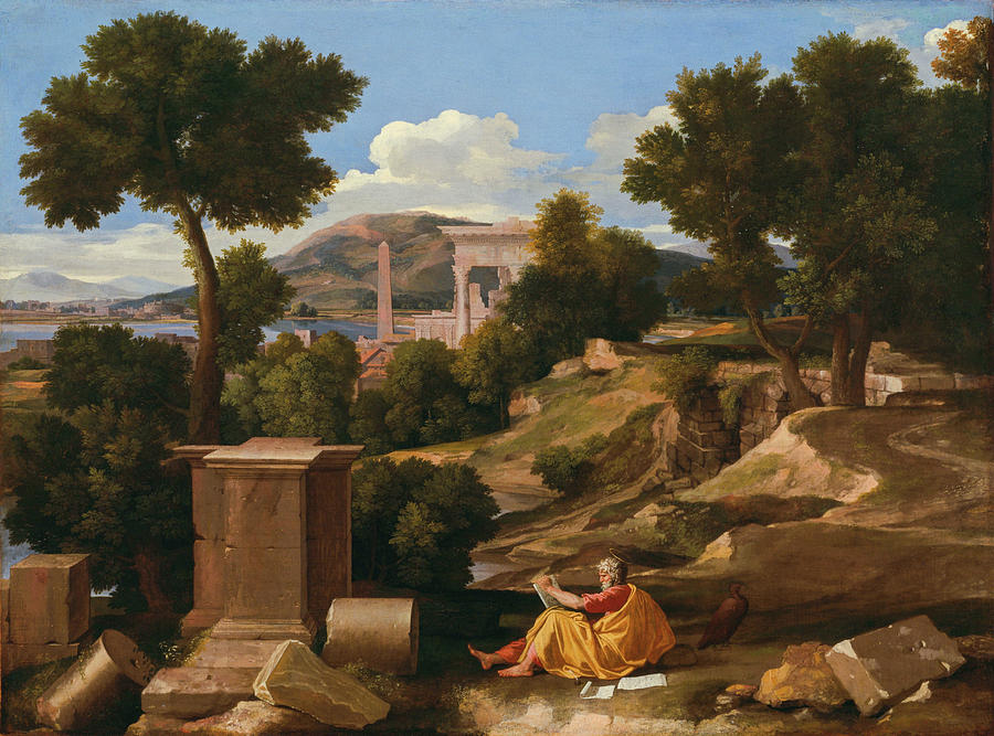 Nicolas Poussin Painting - Landscape with Saint John on Patmos #1 by Nicolas Poussin