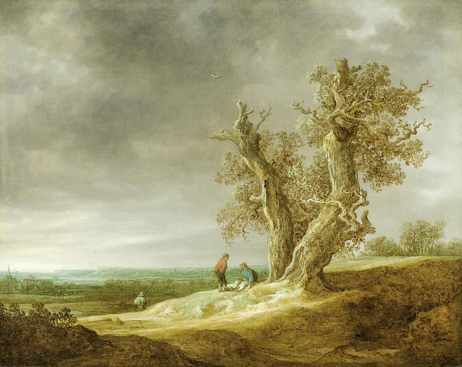 Landscape with Two Oaks #1 Painting by Jan van Goyen
