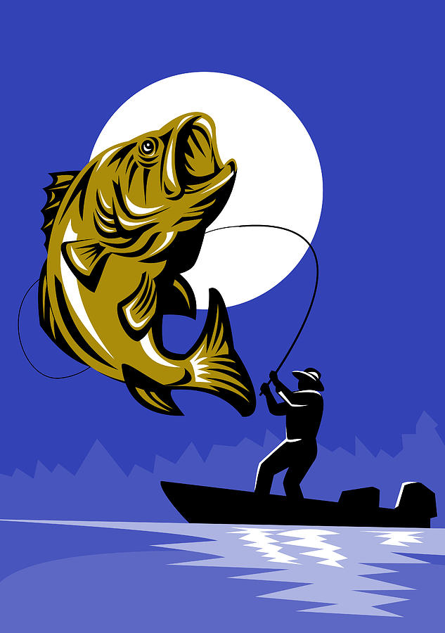 Largemouth Bass Digital Art - Largemouth Bass Fish and Fly Fisherman #1 by Aloysius Patrimonio