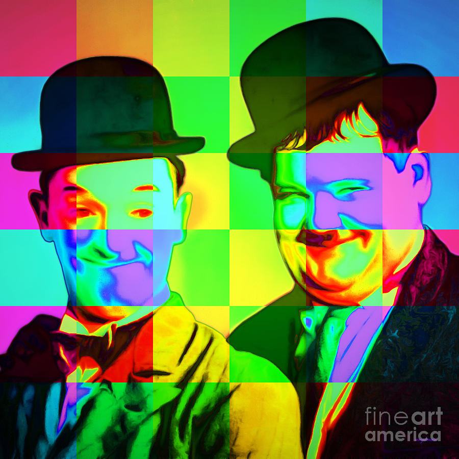 Celebrity Photograph - Laurel and Hardy 20160102 colorsquares square by Wingsdomain Art and Photography