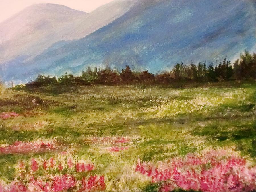 Mountain Painting - Laurels beside the Carpathian Mountains #1 by Trilby Cole