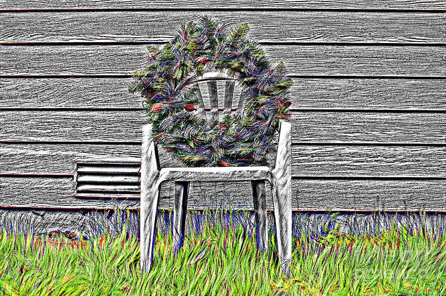 Lawn Chair with Christmas Wreath #1 Photograph by Jim Corwin