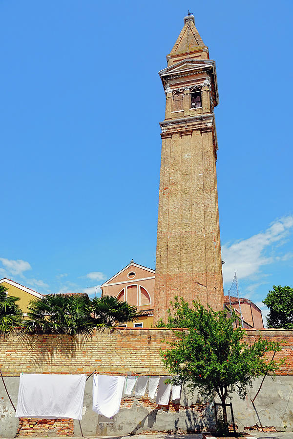 Leaning Bell Tower Of St. Martins Church On The Island Of Burano, Italy #1 Photograph by Rick Rosenshein