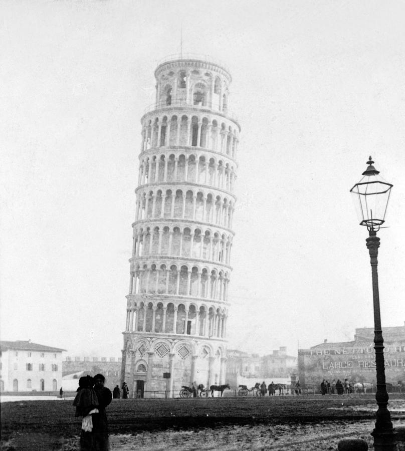 Architecture Photograph - Leaning Tower of Pisa Italy - c 1902 #1 by International  Images