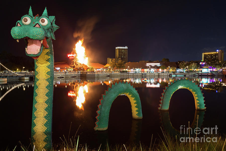 Lego Water Dragon in Disney Springs Lagoon #1 Photograph by Dawna Moore Photography
