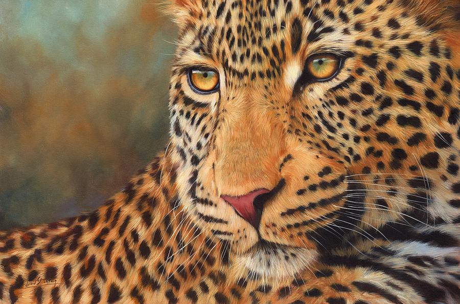 Leopard Painting - Leopard Portrait #1 by David Stribbling
