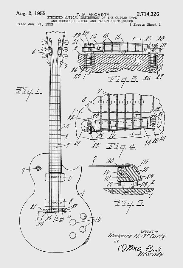 Les Paul  Guitar patent from 1955 #2 Photograph by Chris Smith