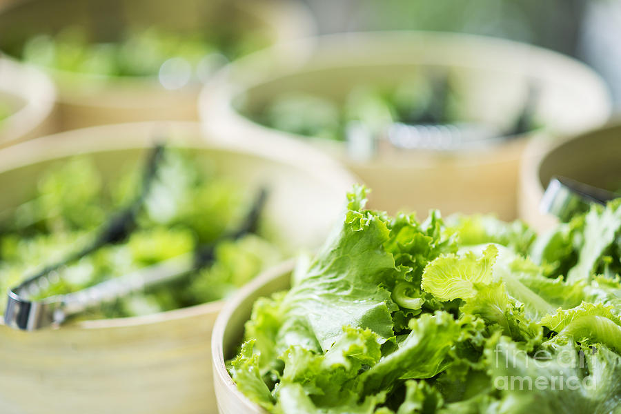 Lettuce Salad Leaves In Bowls In Restaurant Display #1 Photograph by JM Travel Photography