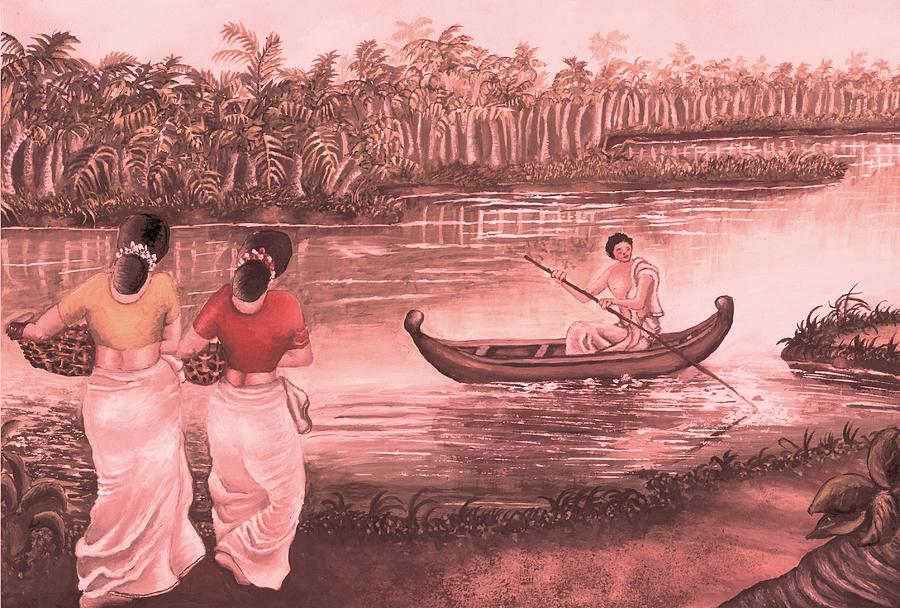  Backwater  tropical village Scene Painting by Tara Krishna