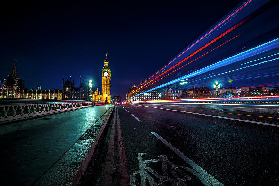 Light Trails - Big Ben Photograph by David Leigh-Jackson - Fine Art America