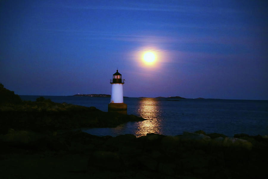 Lighthouse and Full moon #2 Photograph by Lilia S