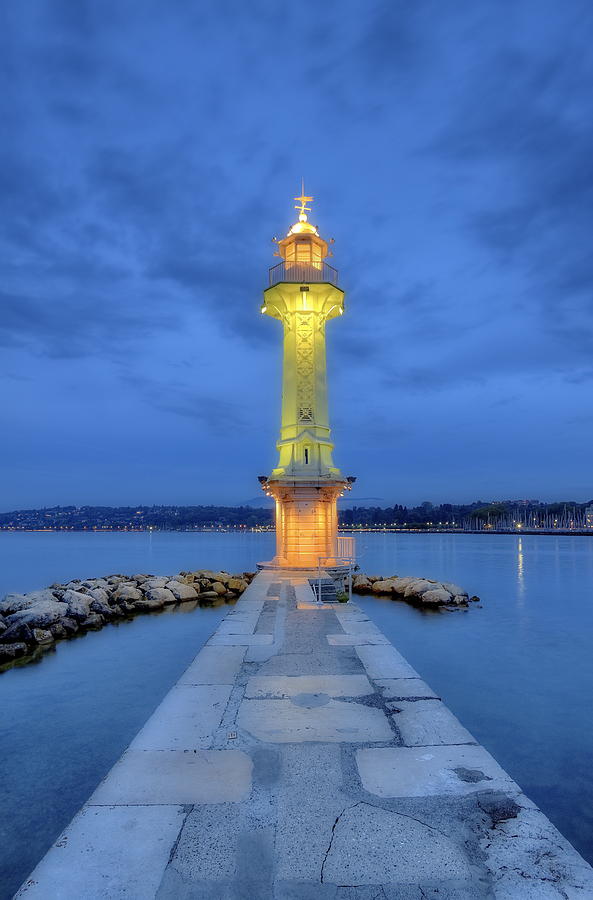 Lighthouse at the Paquis, Geneva, Switzerland, HDR #1 Photograph by Elenarts - Elena Duvernay photo