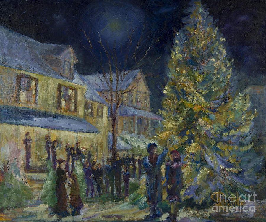 Lighting the Christmas Tree #1 Painting by B Rossitto