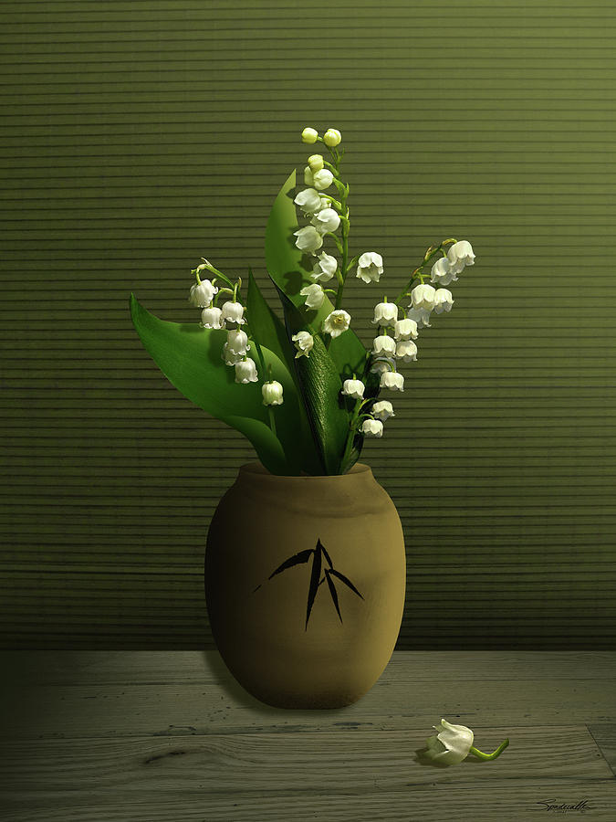 Lily of the Valley in Vase #2 Digital Art by M Spadecaller