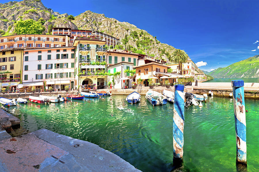 Limone sul Garda turquoise harbor panoramic view #1 Photograph by Brch Photography