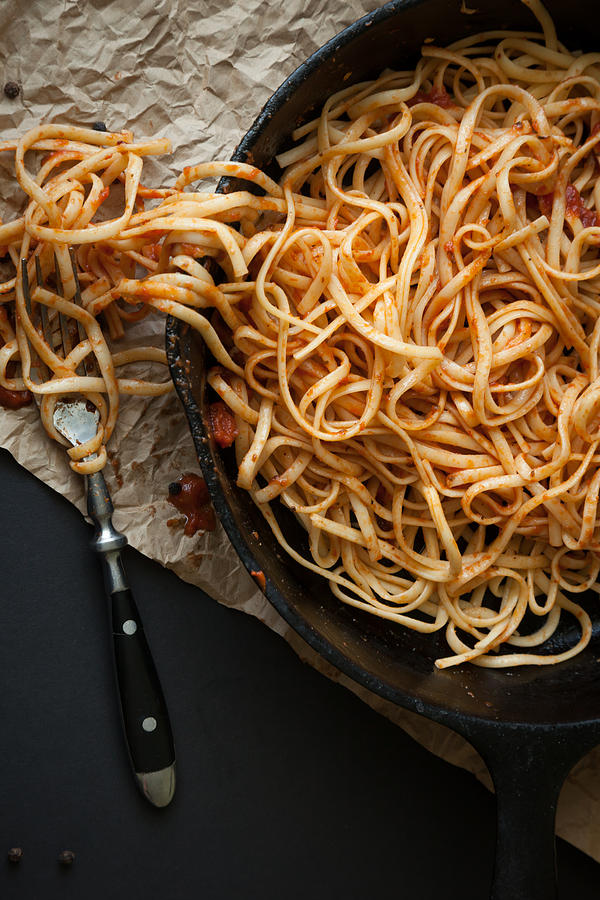 Linguine with Red Sauce in a Cast Iron Pan #1 Photograph by Erin Cadigan