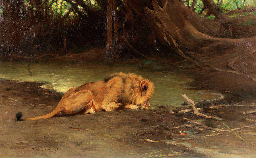 Wilhelm Kuhnert Painting - Lion #1 by Friedrich Wilhelm Kuhnert